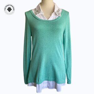 INC International Concepts Teal Layered Look Tunic with Rhinestone Collar M